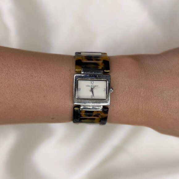 Vintage Vera Bradley Rectangular Face Watch With Tortoise Shell Pattern Bracelet - Picture 2 of 8